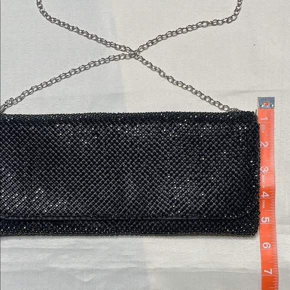 Sequin Black Evening Clutch with Chain Strap - Picture 6 of 8